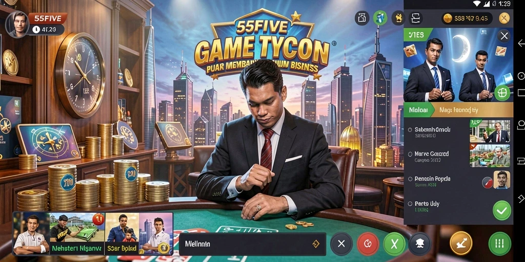 Tampilan gameplay <strong>55FIVE</strong> yang penuh dengan aktivitas Tycoon yang menarik.