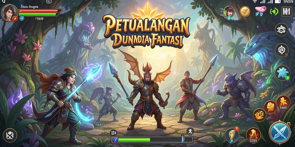 Tangkapan layar gameplay petualangan 9N9N yang menampilkan karakter utama menjelajahi dunia fantastis.