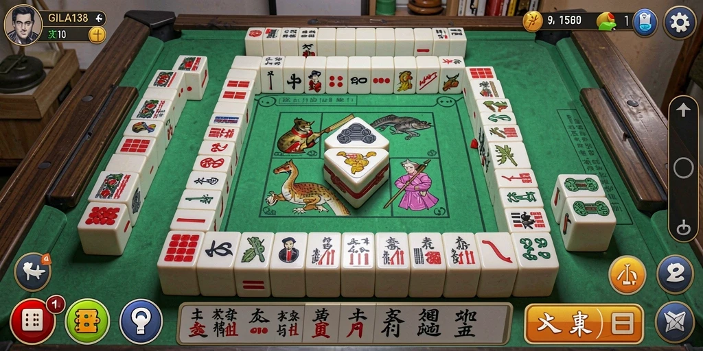 Tampilan utama gameplay GILA138 dengan ubin Mahjong yang menarik.