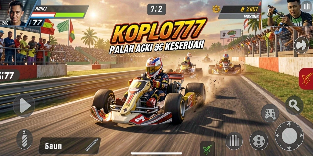 Screenshot utama KOPLO77 menampilkan balapan yang mendebarkan di lintasan yang variatif.