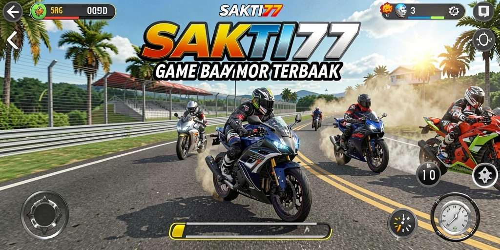Tampilan gameplay SAKTI77 dengan aksi balap motor yang intens.