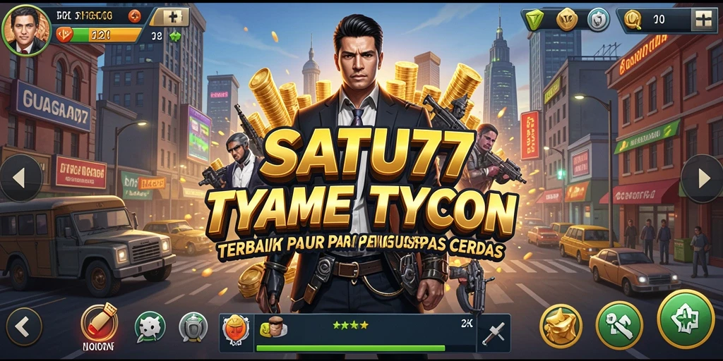 Tampilan gameplay SATU77 dengan suasana manajemen bisnis yang dinamis.