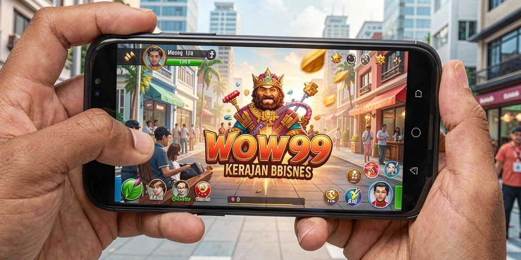 Screenshot gameplay WOW99 menunjukkan keseruan membangun kerajaan bisnis.
